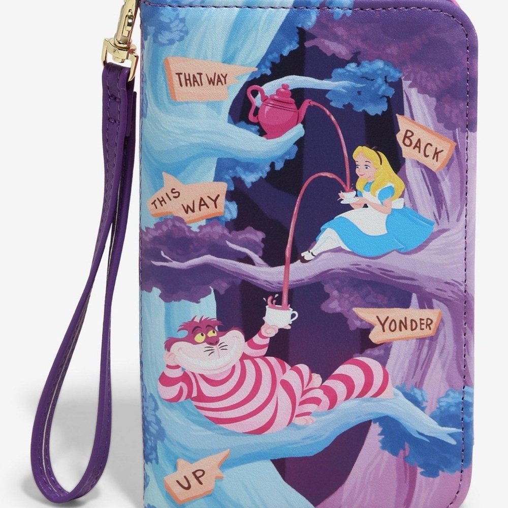 NWT Loungefly Purple Alice in Wonderland Cheshire Cat Wallet Wristlet